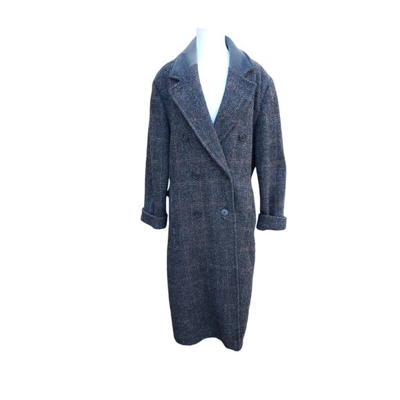 Vintage J. G. Hook Gray Wool  Double Breasted Trench Coat Plaid Vented Fits L/XL - Picture 1 of 16